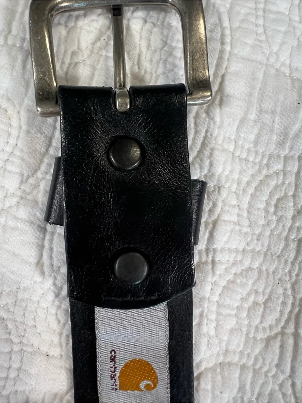 Carhartt Journeyman Black Genuine Leather Belt Size 36 Silver Buckle 1.5” 2201